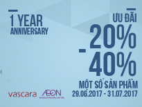 1 Year Anniversary – Vascara Aeon Mall Bình Tân – Ưu đãi 20-40% một số sản phẩm