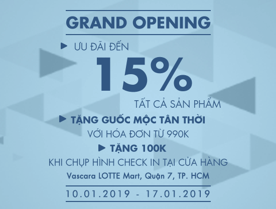 Grand Opening Vascara Lotte Mart Quận 7 – Ưu đãi 15% và tặng guốc mộc tân thời