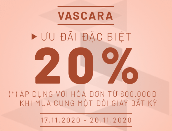 Ưu đãi đặc biệt 20% khi mua sắm tại các cửa hàng Vascara