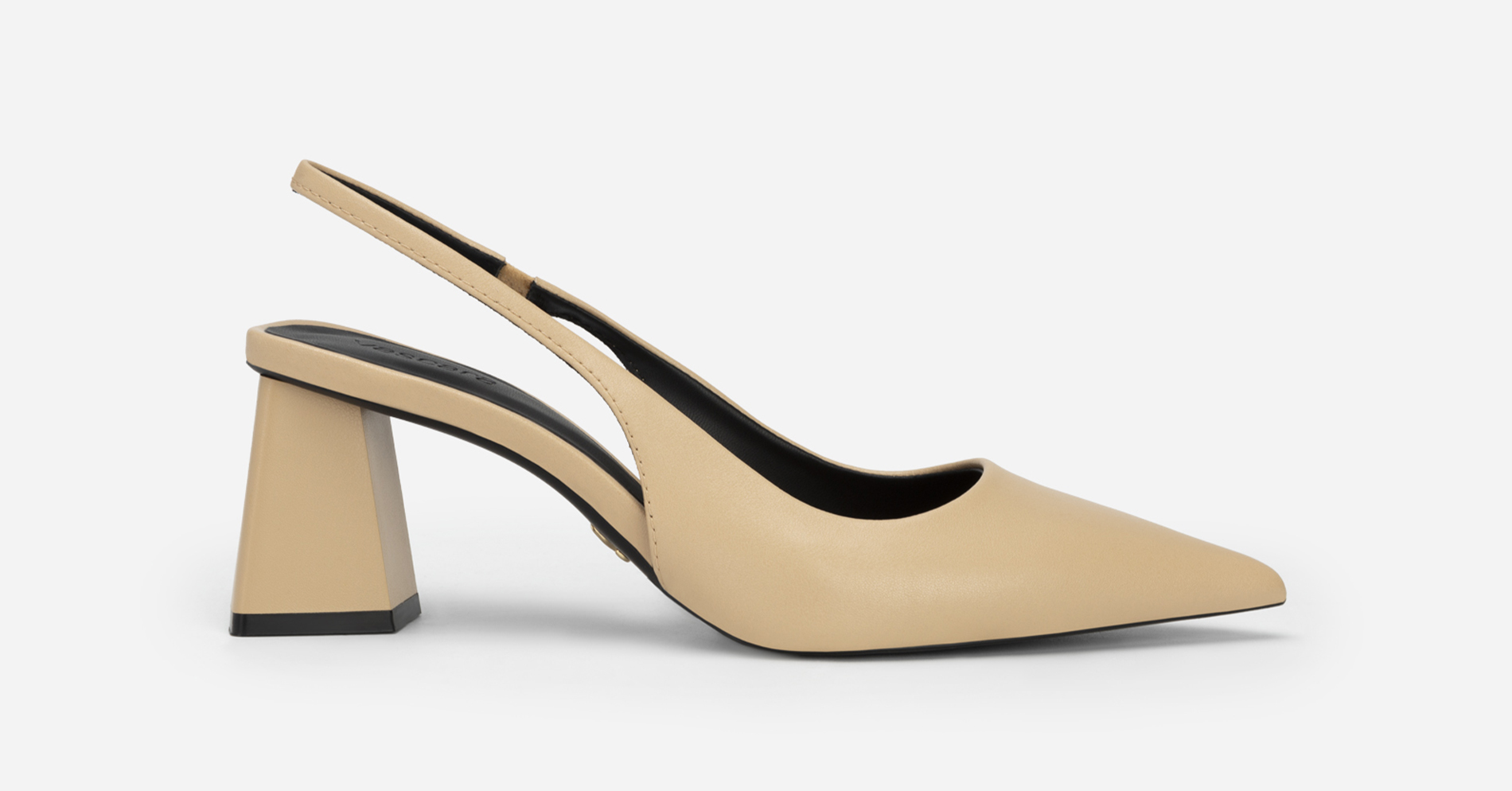 Block Heel Pointed Toe Slingbacks - HIG 0577 - Beige | VASCARA