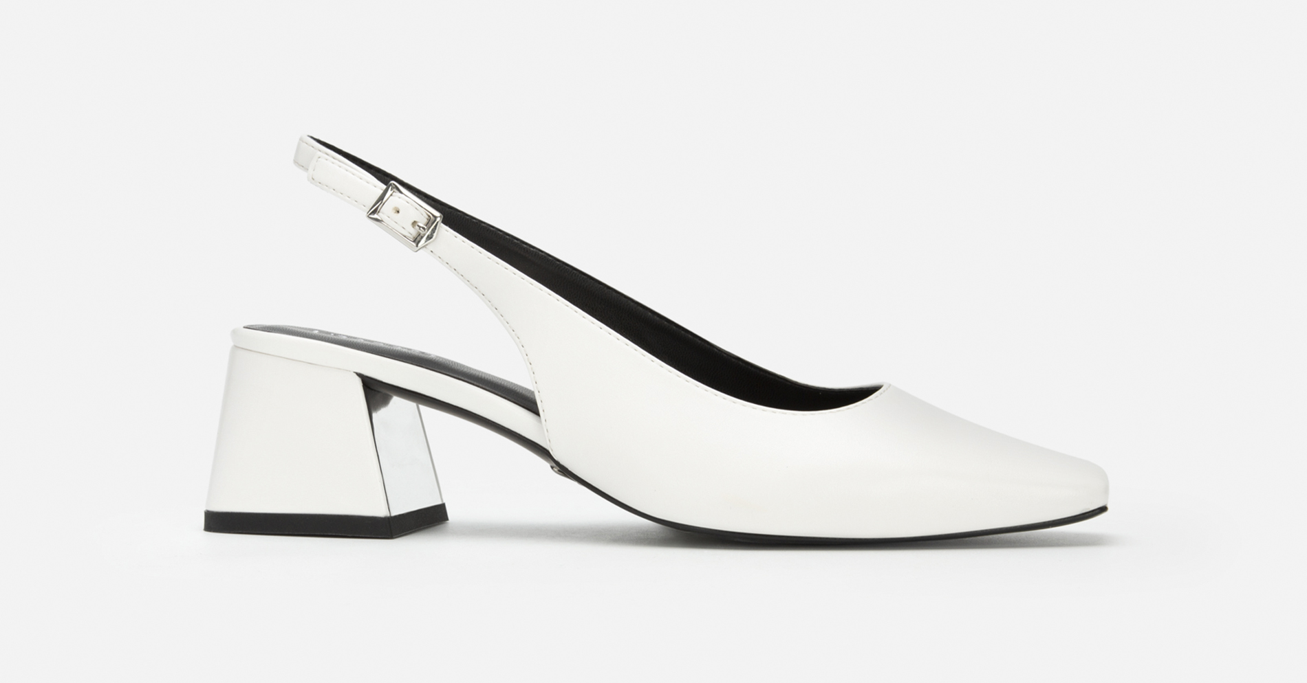 white slingback block heels