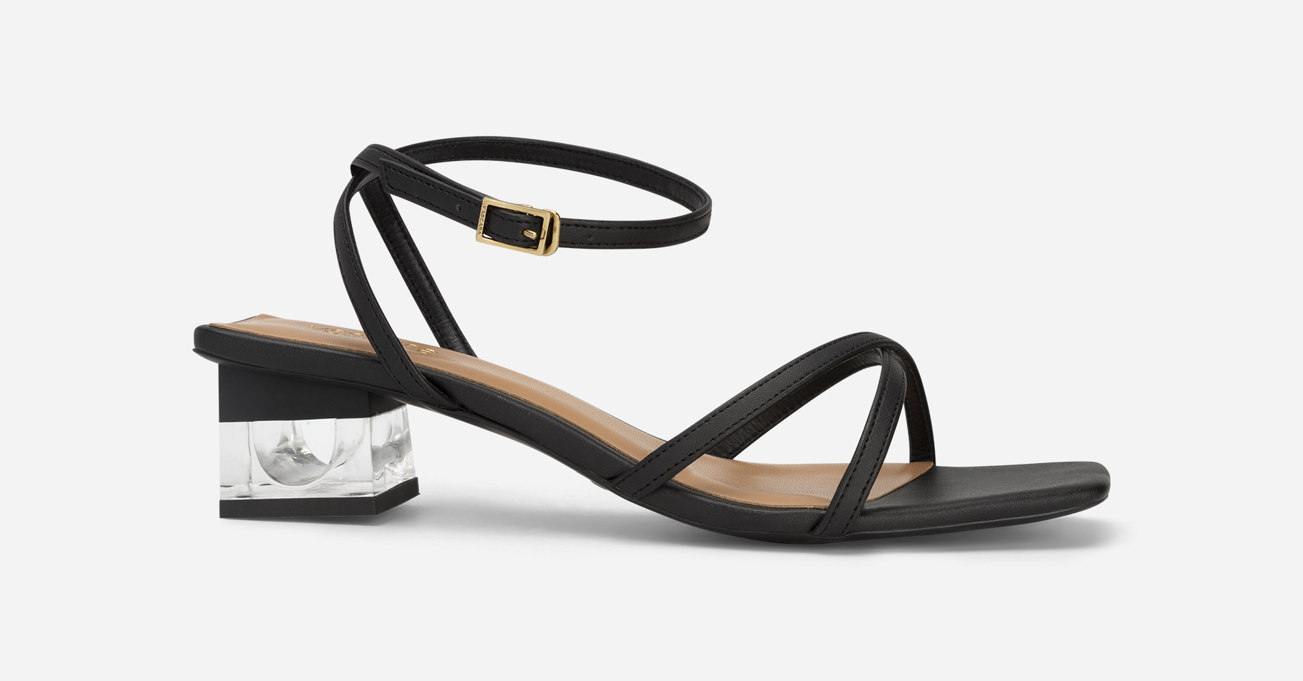 Crystal Heel Ankle Strap Sandals - PUM 0747 - Black | VASCARA
