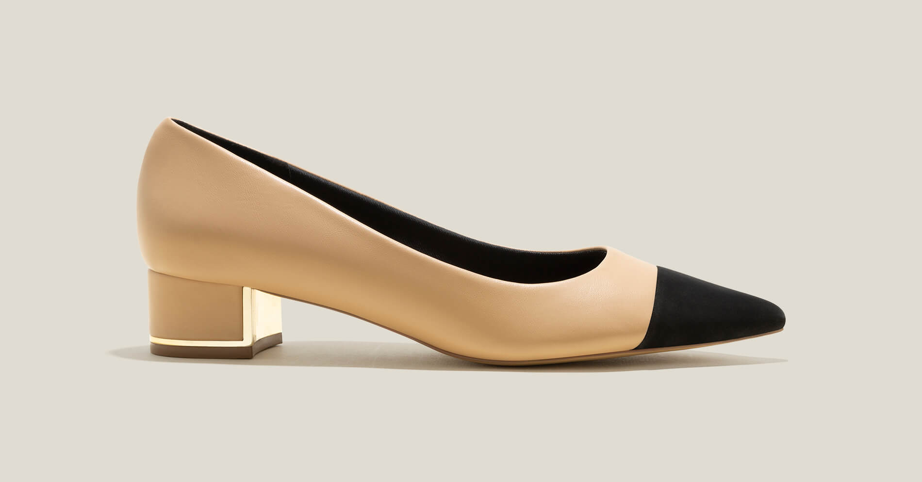 hia_　0605 Metallic-Effect Block Heel Toe Cap Pumps - HIG 0602 - Beige