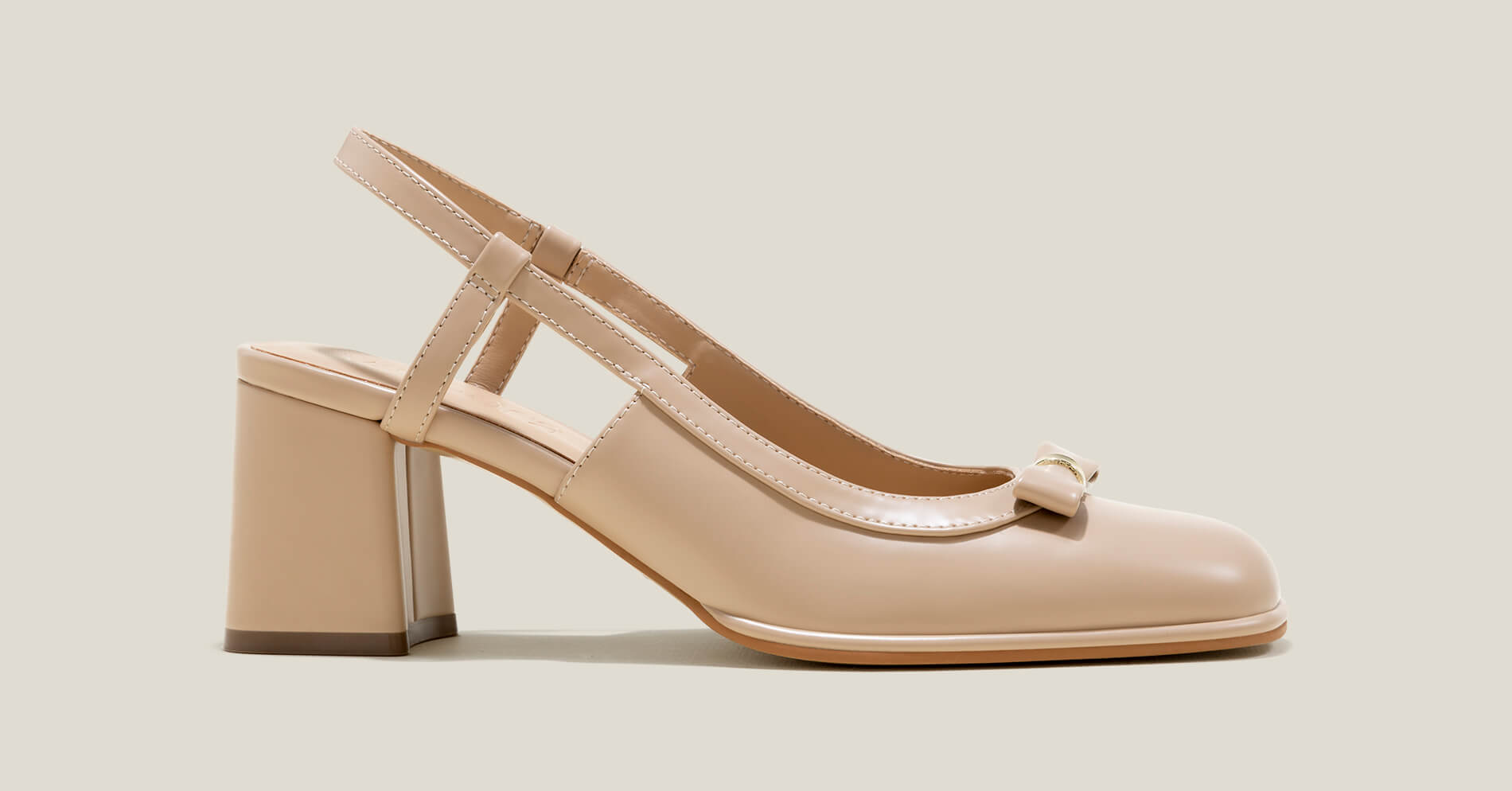 Giày slingback cổ điển gắn nơ - BMN 0632 - Màu be | Giày cao gót bít mũi