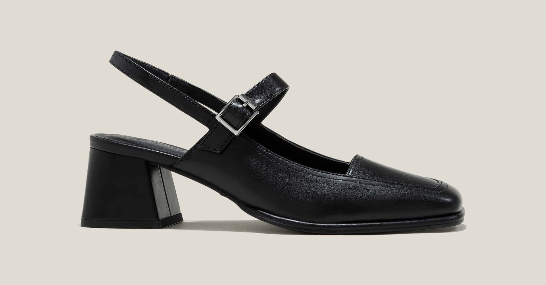 Square Toe Slingback Mary Janes Shoes - HIG 0633 - Black