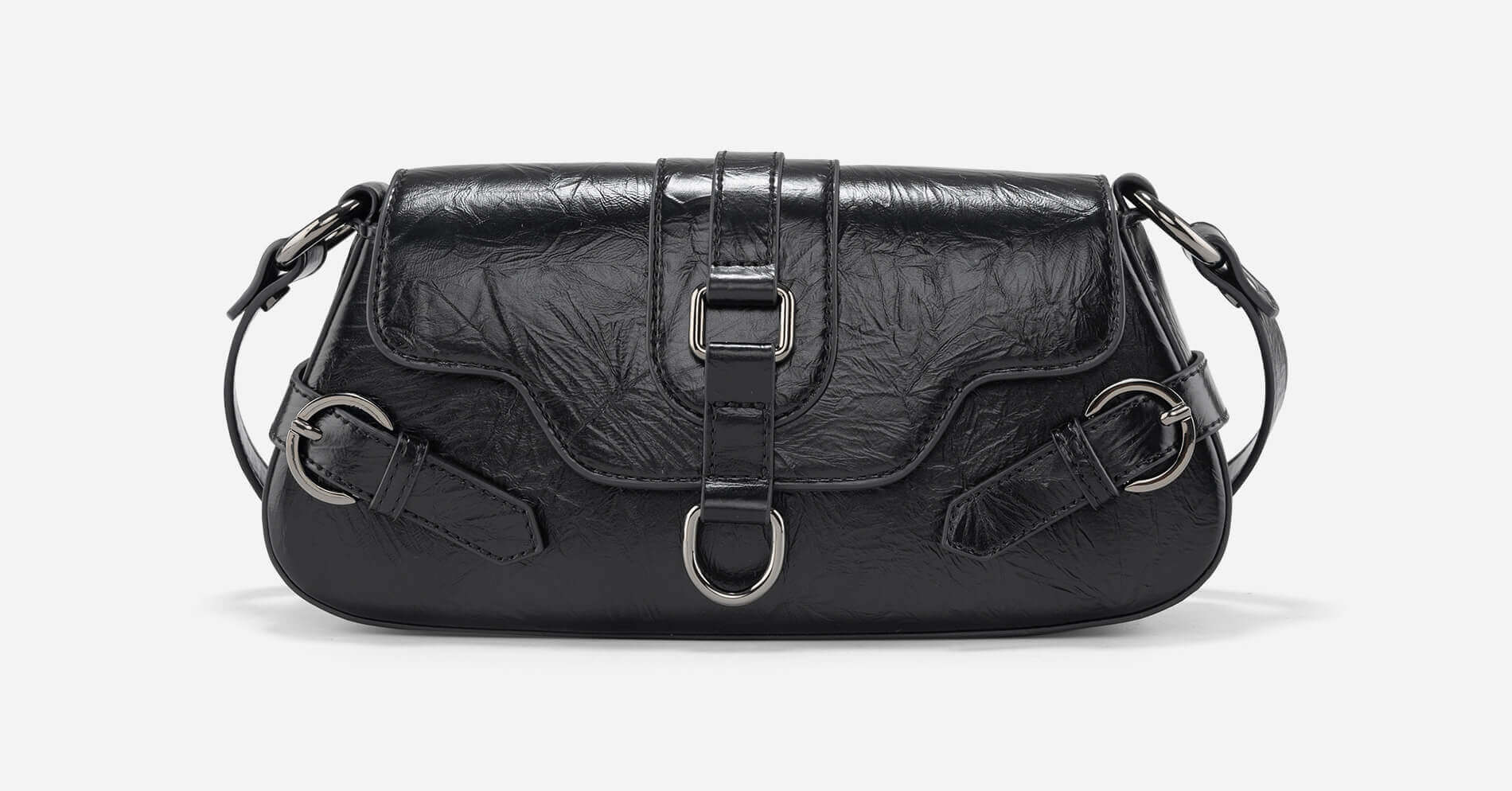 Metal Lock Strap Y2K Shoulder Bag - MES 0264 - Black | VASCARA