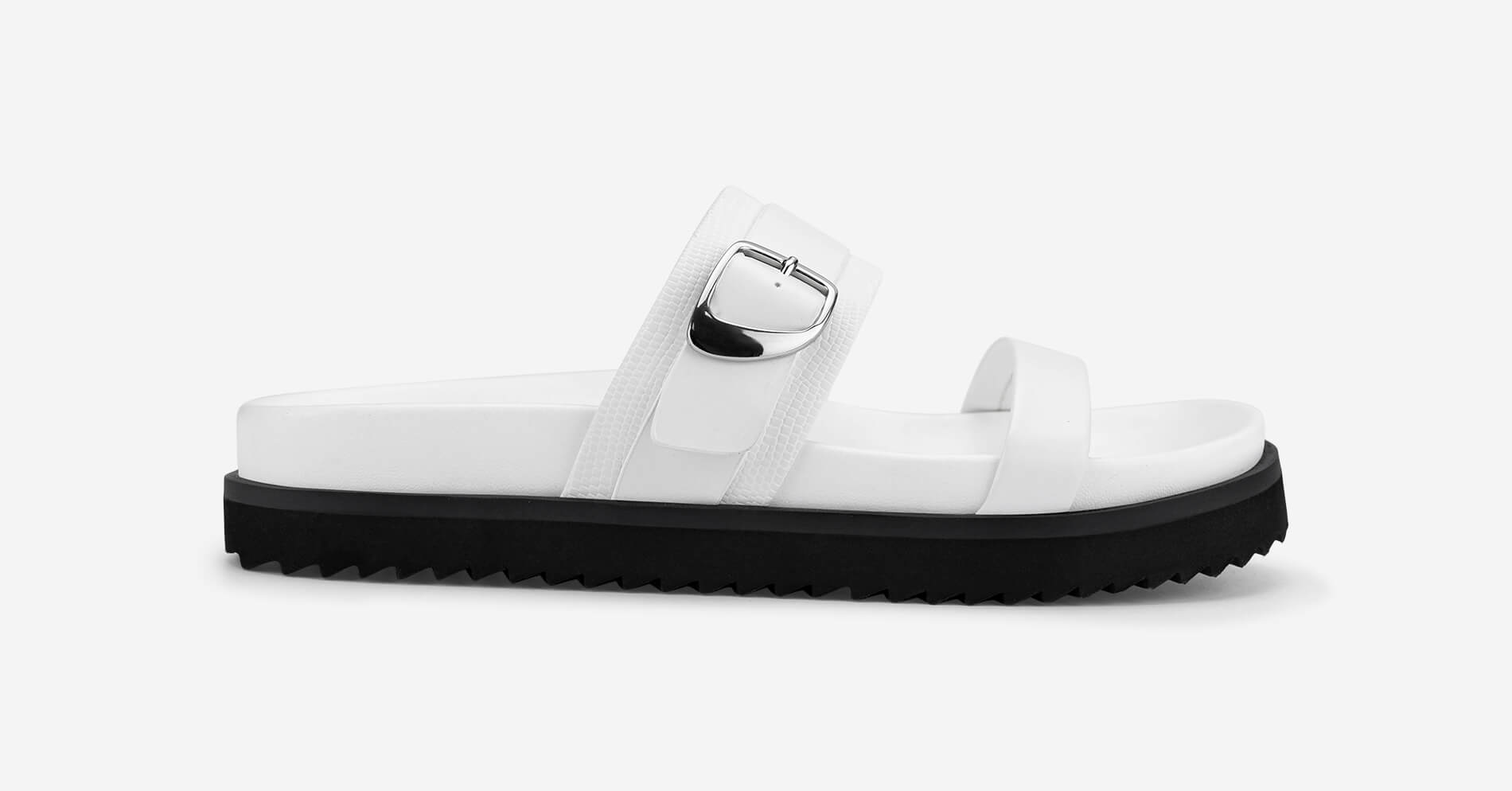 Dép hai quai phối buckle - DXP 0212 - Màu trắng | Dép guốc