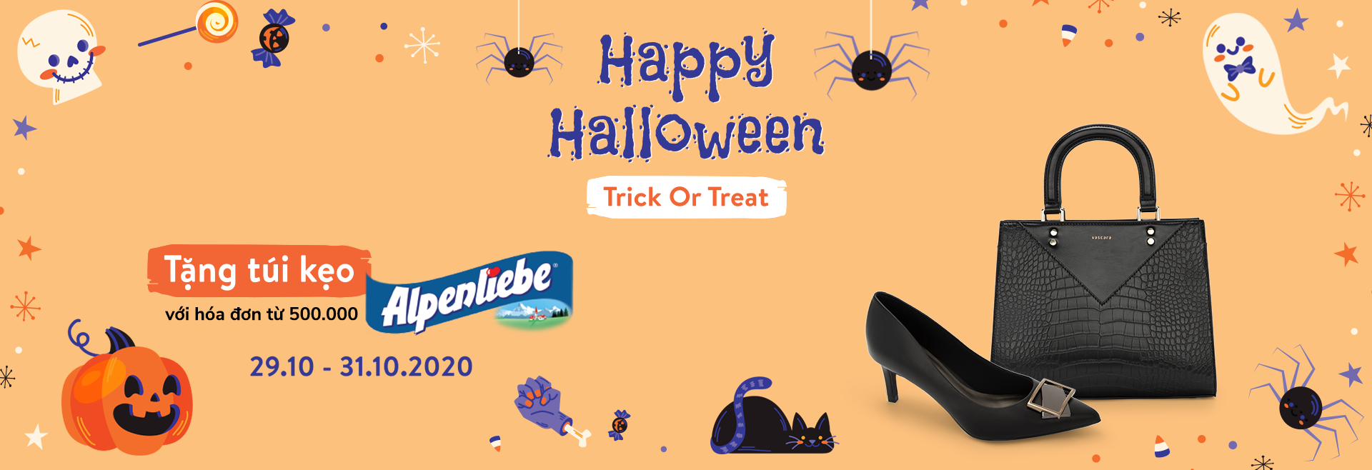 Happy Halloween - Vascara tặng gói kẹo alpenliebe cho đơn hàng từ 500K